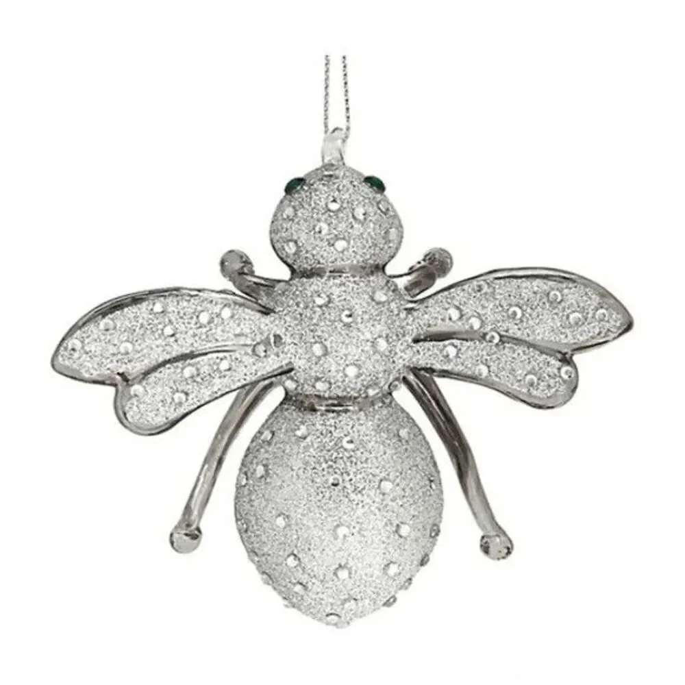New in box Joan Rivers blown glass bee ornament silver XXV 2015